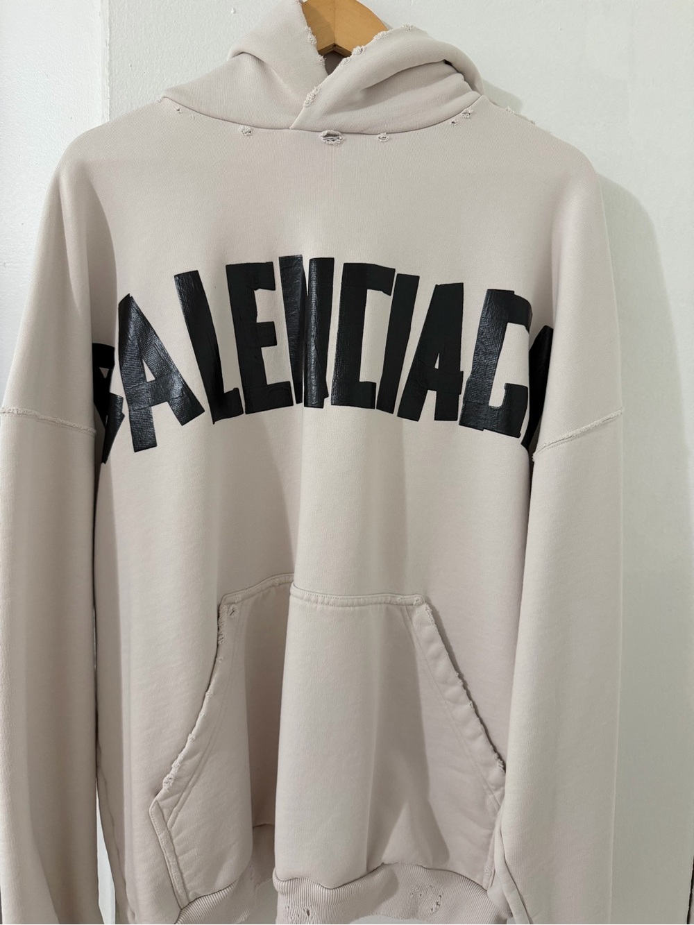 Balenciaga Beige Hoodie with Black Arched Logo